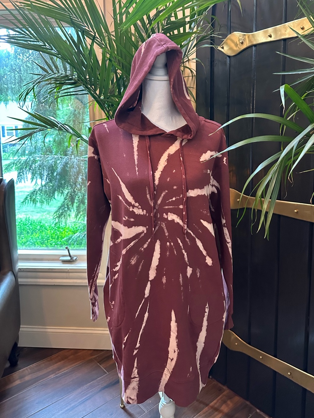 NWT REVOLVE 525 AMERICA Tie-Dye Hoodie Sweatshirt Dress wildberry 100% cotton Sm